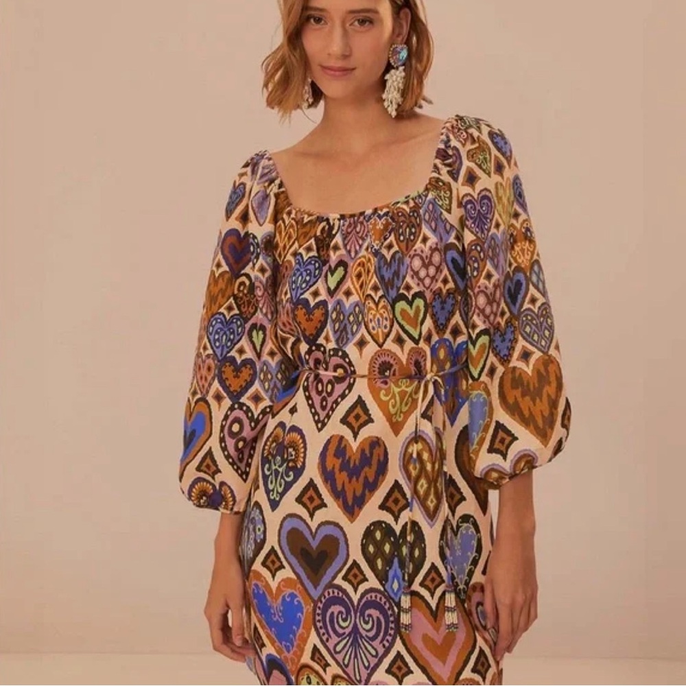 FARM Rio Ikat Heart Mini Linen Dress